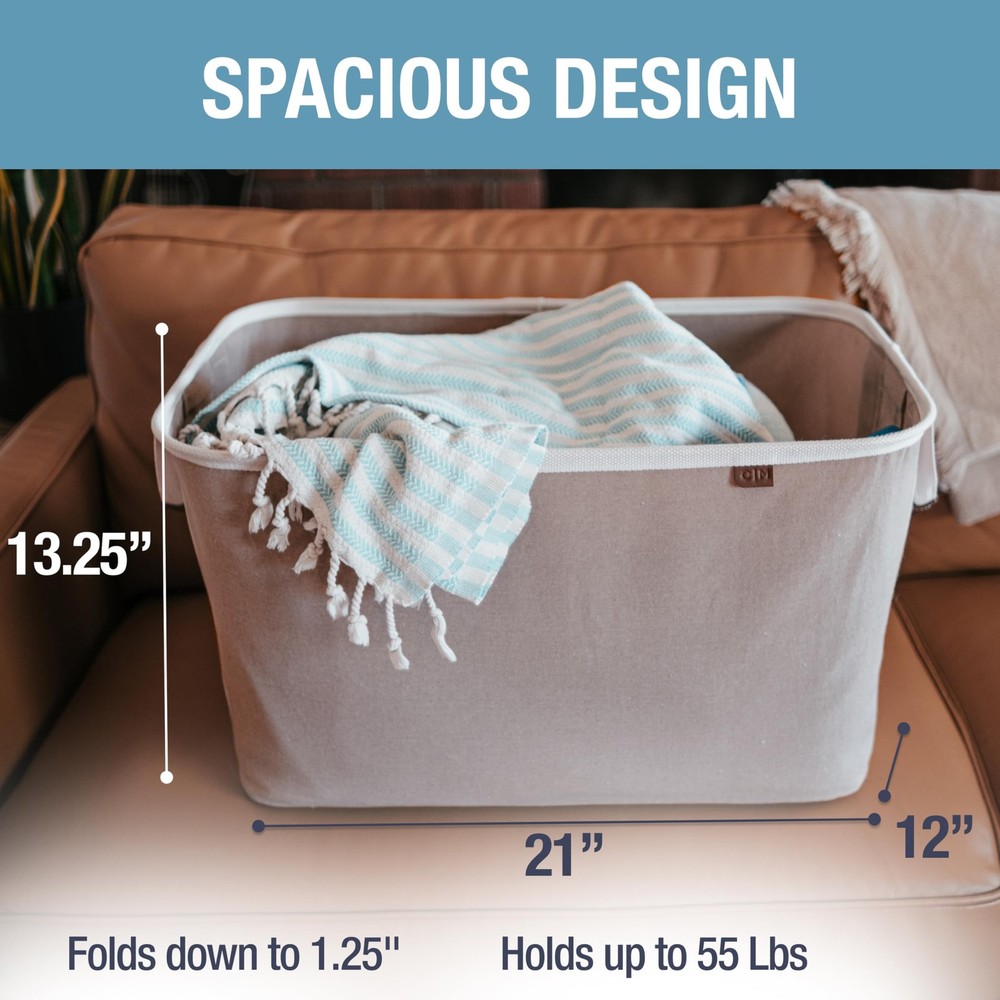 Collapsible Laundry Basket LUXE 2 Pack – 60L (16 Gal) Foldable Cotton Blend C...