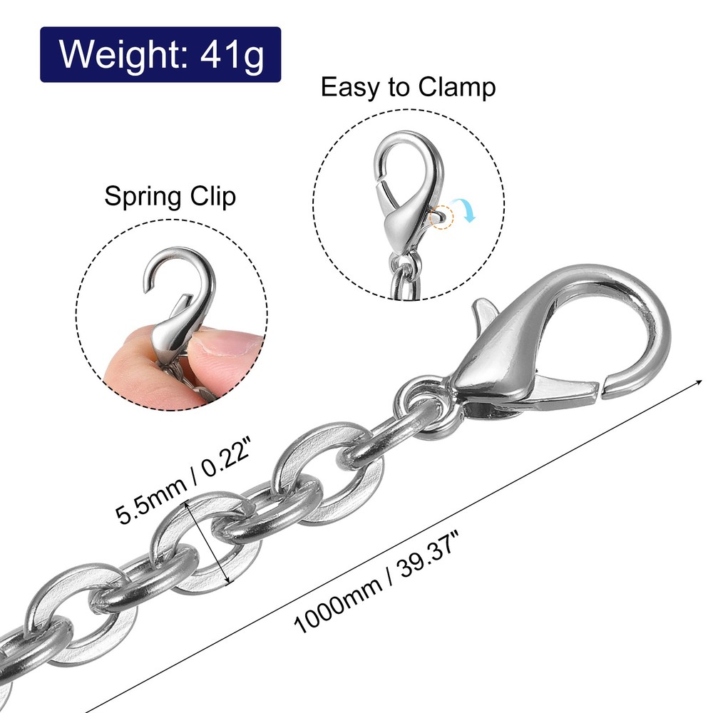 39"x0.22" Purse Chain Strap, Purse Handle Shoulder Replacement Strap, Silver