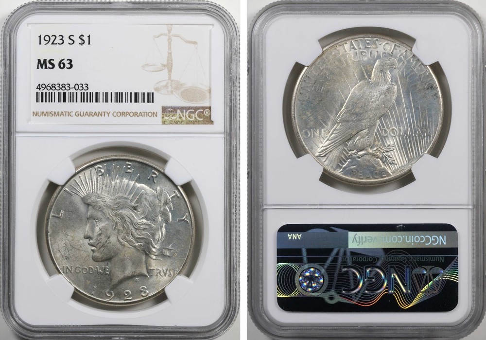 1923-S Peace Dollar NGC MS63 90% Silver MS 63