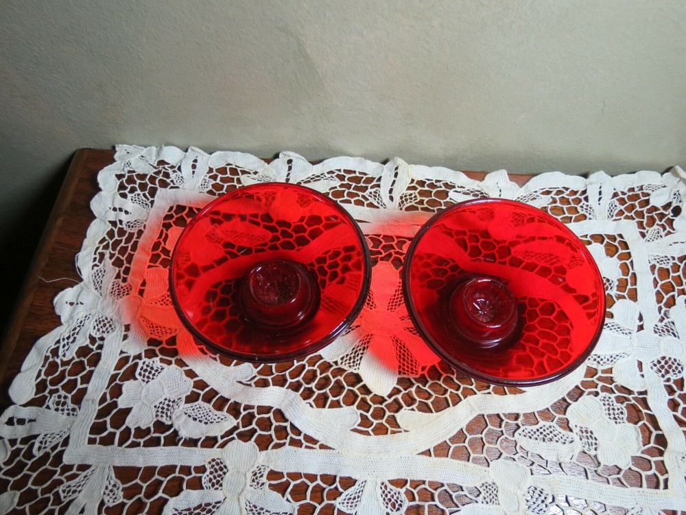 2 Anchor Hocking Ruby No 581 Candleholder reversible style