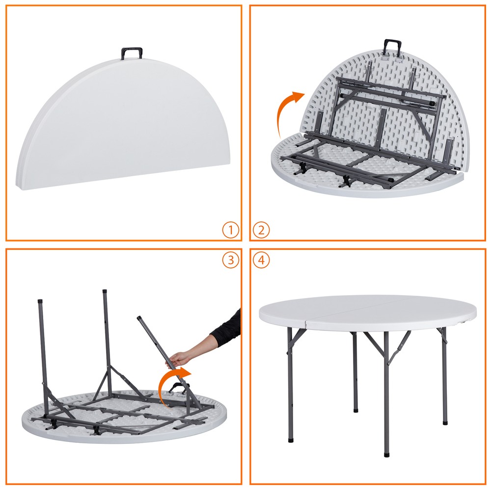2PCS 4' Round Bi-Folding Camping Table Plastic Dining Card Table Kitchen Outdoor