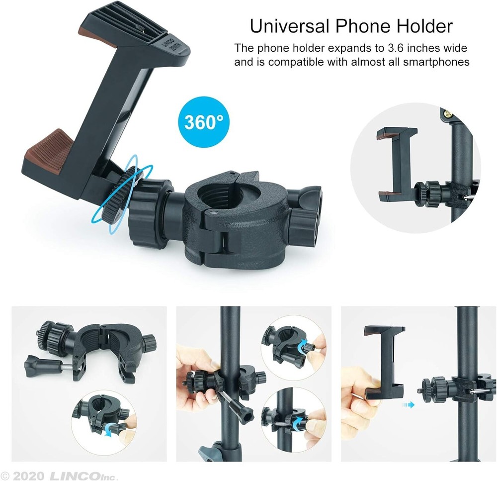 LINCO 10" Ring Light Selfie Stick Tripod with Bluetooth Remote & Phone Holder