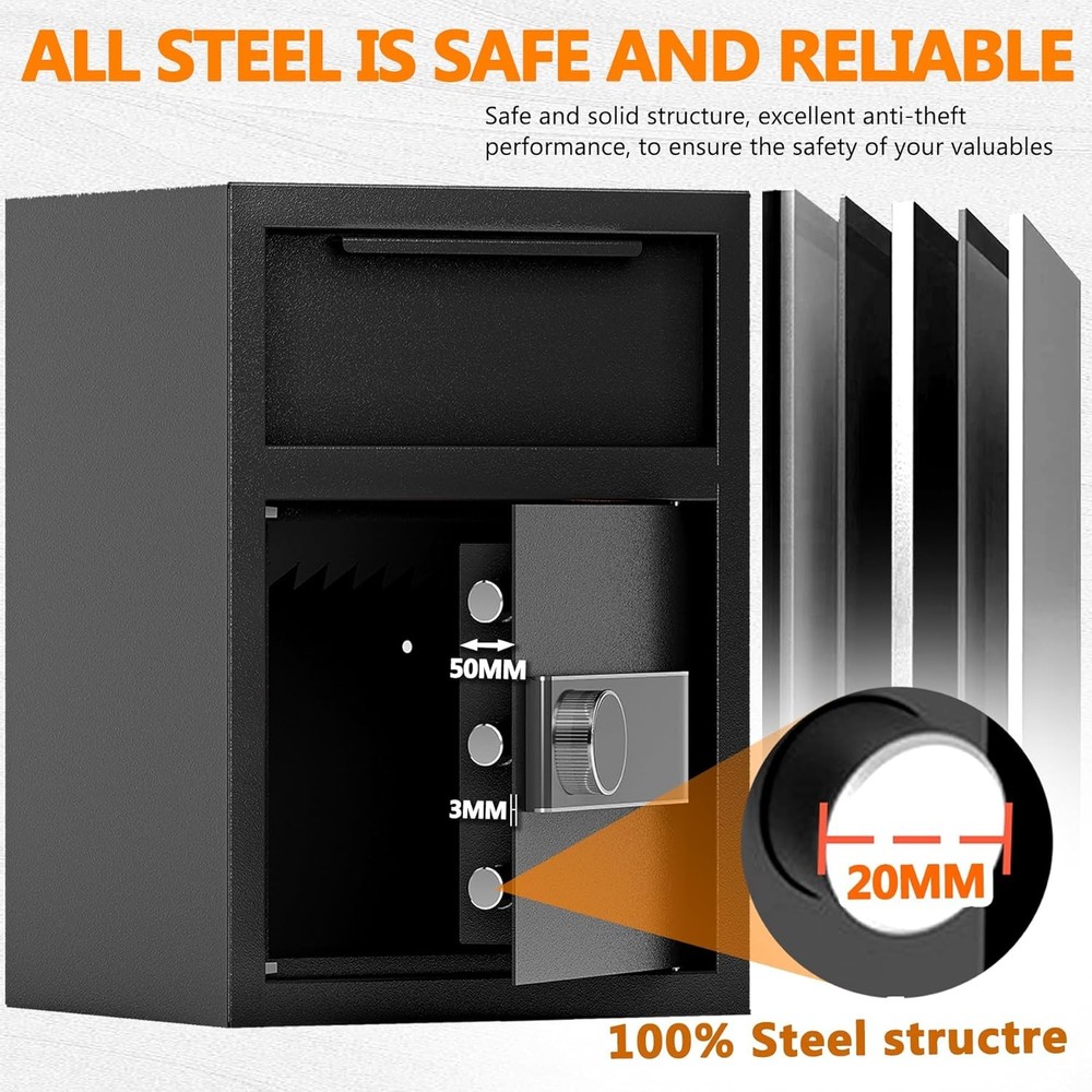 1.8 CUB Depository Drop Safe Fireproof, Front Drop Slot Lock Box