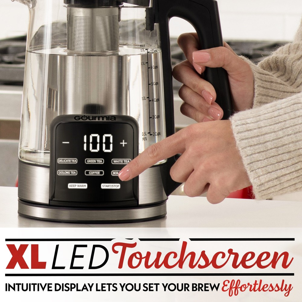 Gourmia Programmable 1.7L Glass Kettle with 6 Presets and Removable Infuser