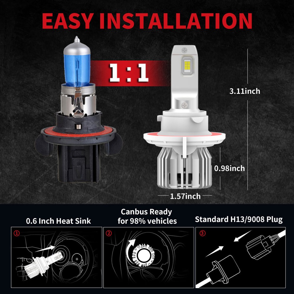 2x Lasfit H13 9008 LED Headlight Bulbs High & Low Beam for Ford F-150 2004-2014