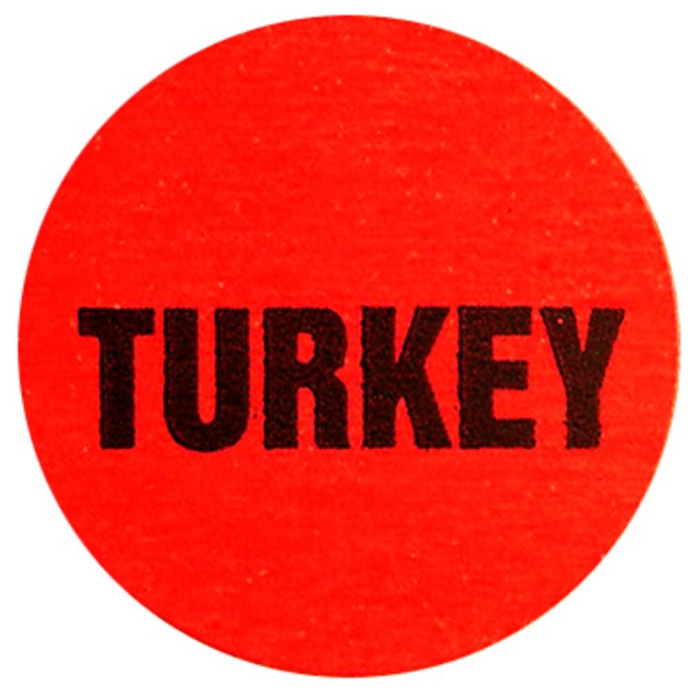 Turkey Label Red Deli Dot Packaging Labels Black Imprint- 1"Dia 1000 Per Roll