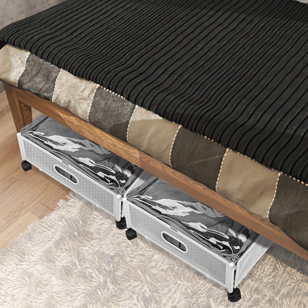 2 Pack Rolling Under Bed Storage Containers, Foldable