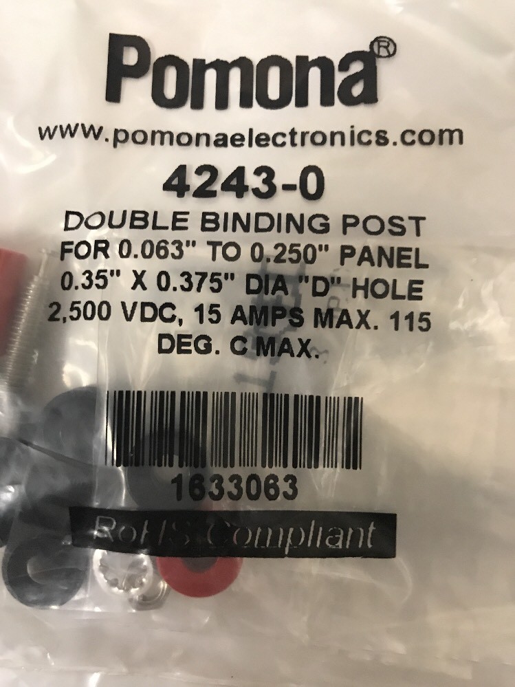 Pomona 4243-0 Double Binding Post For 0.063” To 0.250” Panel