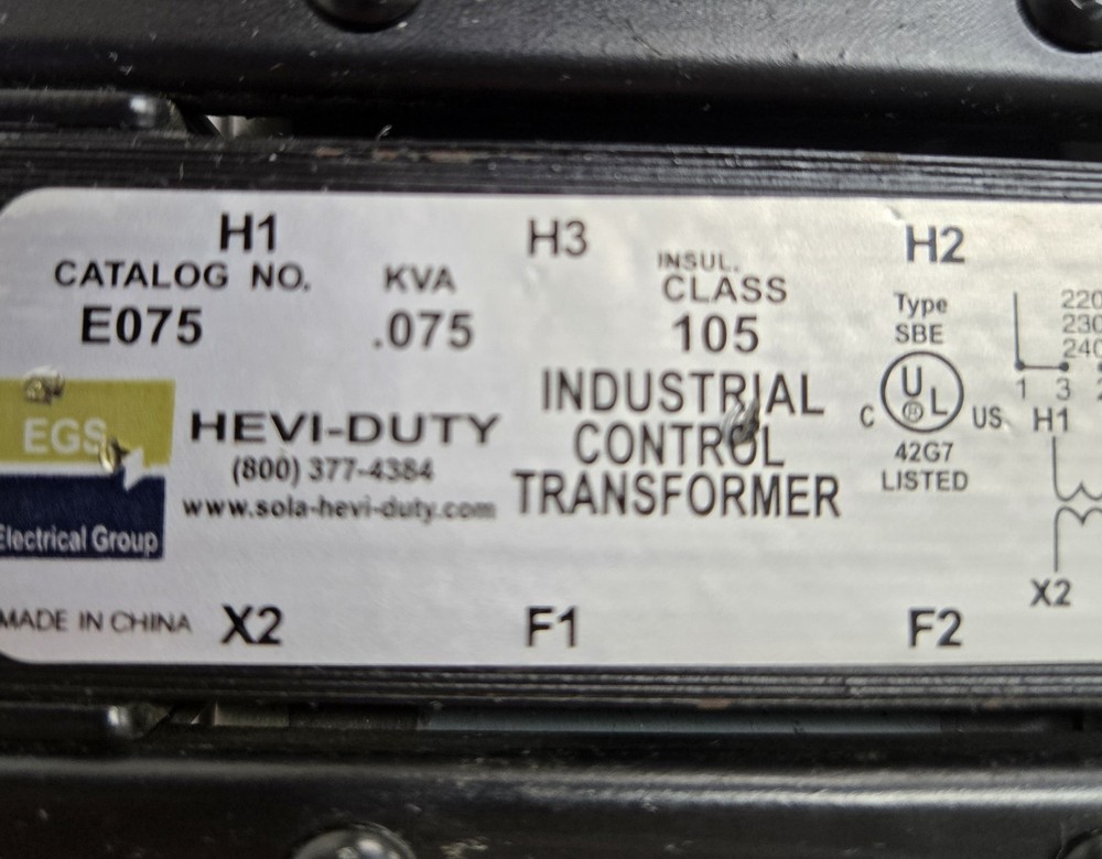 EGS INDUSTRIAL CONTROL TRANSFORMER E075. EXCELLENT!