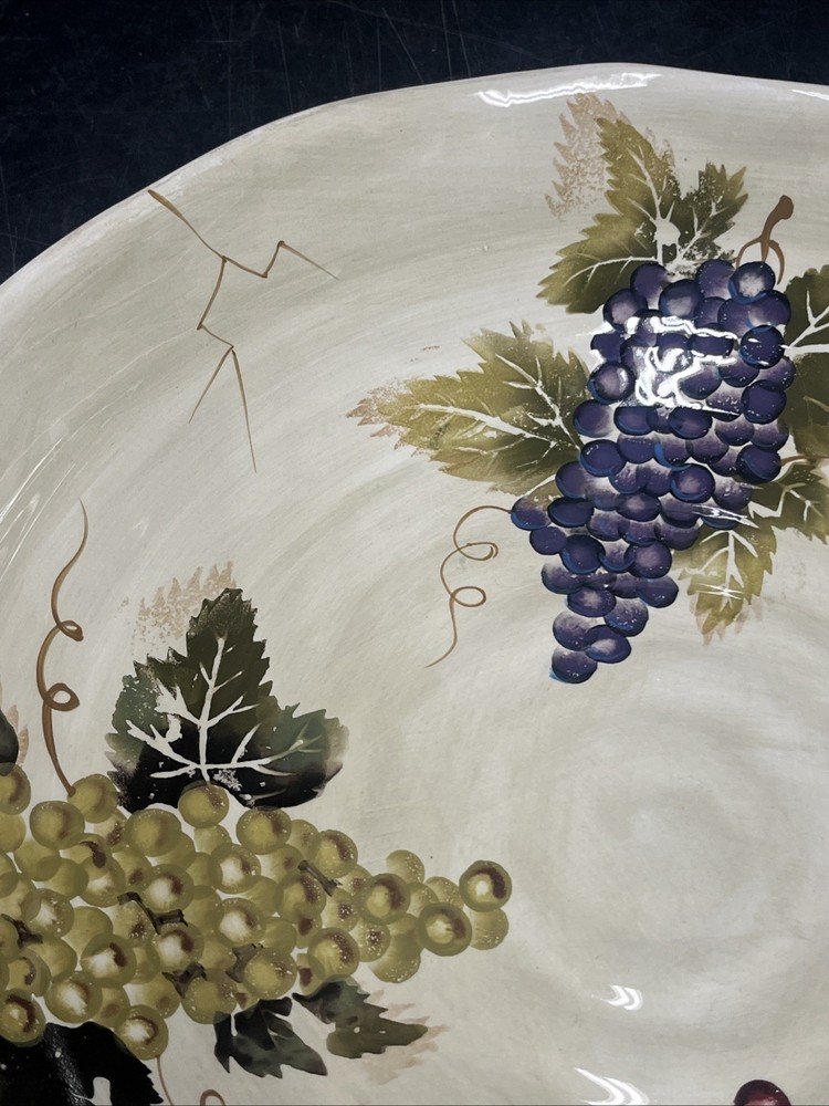 Tabletops Unlimited Cabernet 14” Ceramic Pasta Bowl Handpainted Grapes