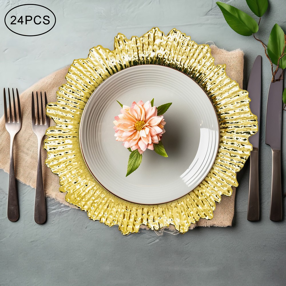 24-piece Dinnerware Set Irregular Edge Dinner Plates Dish Serveware Rose Gold