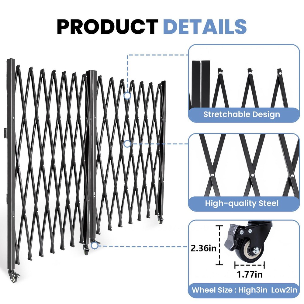 Double Folding Security Gate w/Wheels 155"L Extendable Safety Gate for Garage