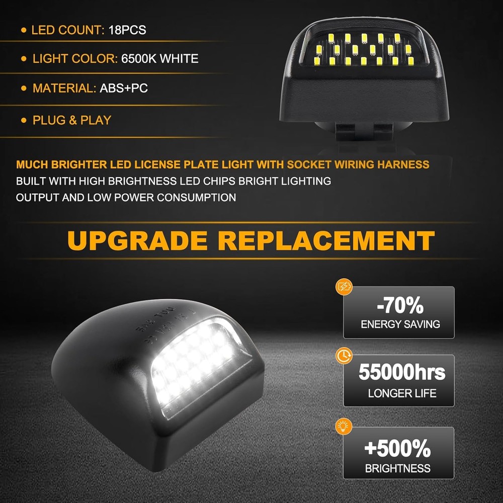 2pcs For Chevy GMC White LED License Plate Lights w/Socket Replace 22788117