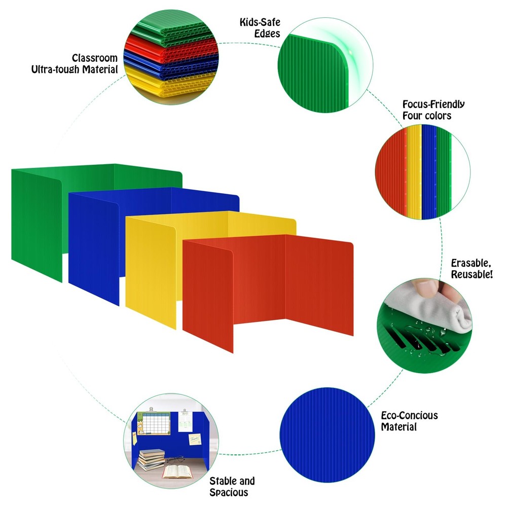 24 Pack Colorful Privacy Folders for Student Desks - Durable Plastic Erasable