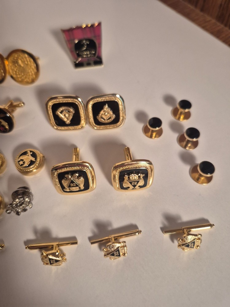 Lot Masonic & Scottish Rite Cuff Links, Pins, Button Caps