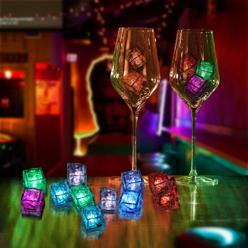 12 pack LED light up ice cube color control set solid color or rainbow flashing