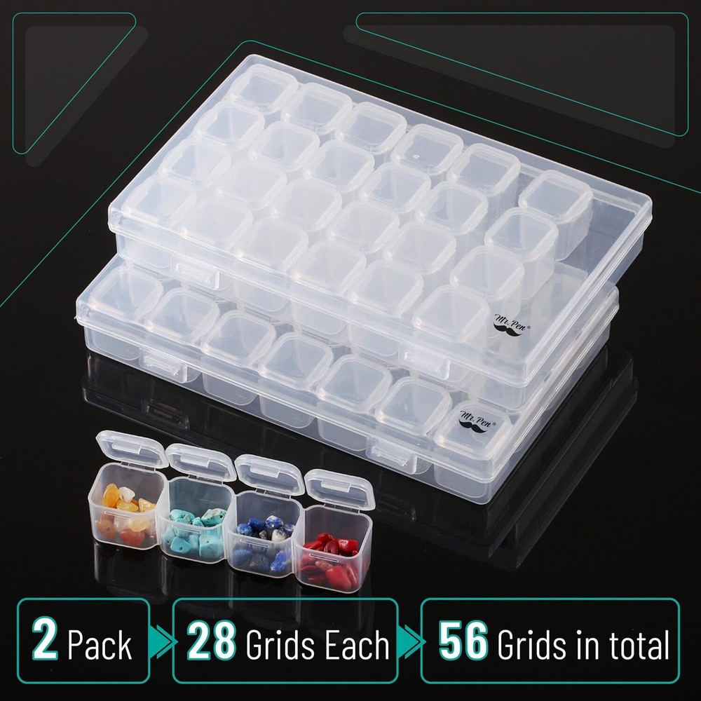 2 Pack 28-Grid Bead Storage Containers with 160 Label Stickers – Diamond Art