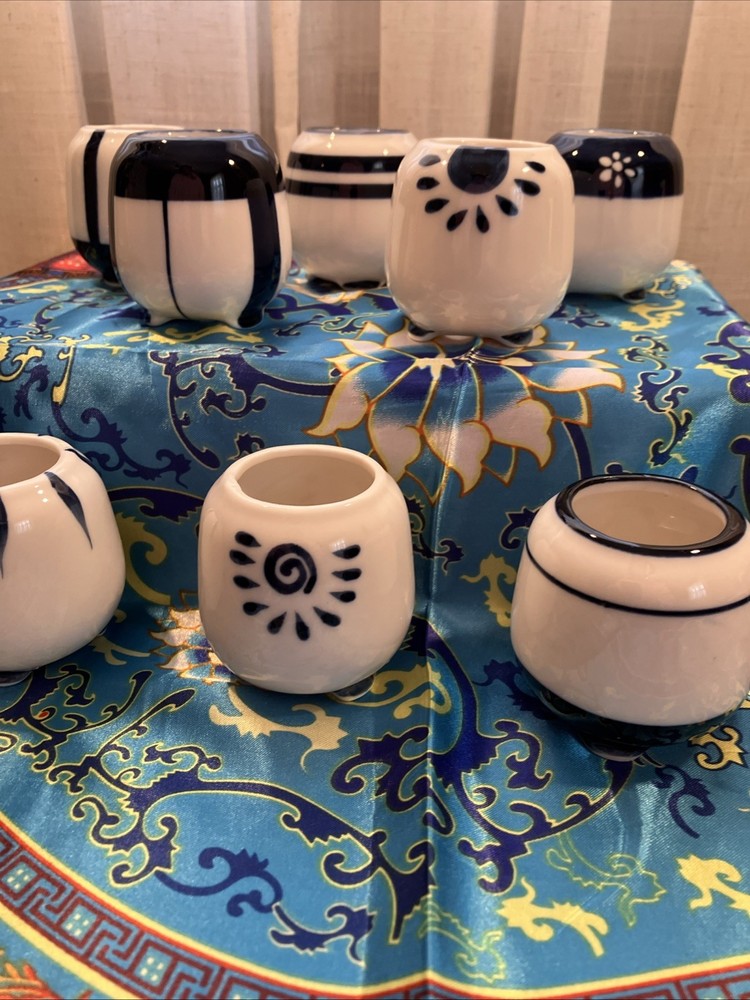 succulent pots and planters with drainage Blue White 8 Piece