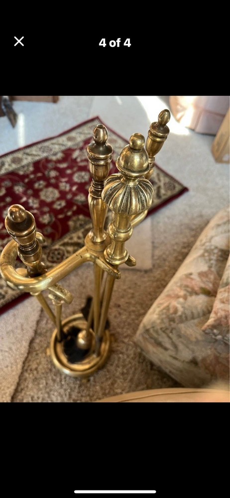 Fireplace Tool Set Vintage Brass. 4 Tools + Stand