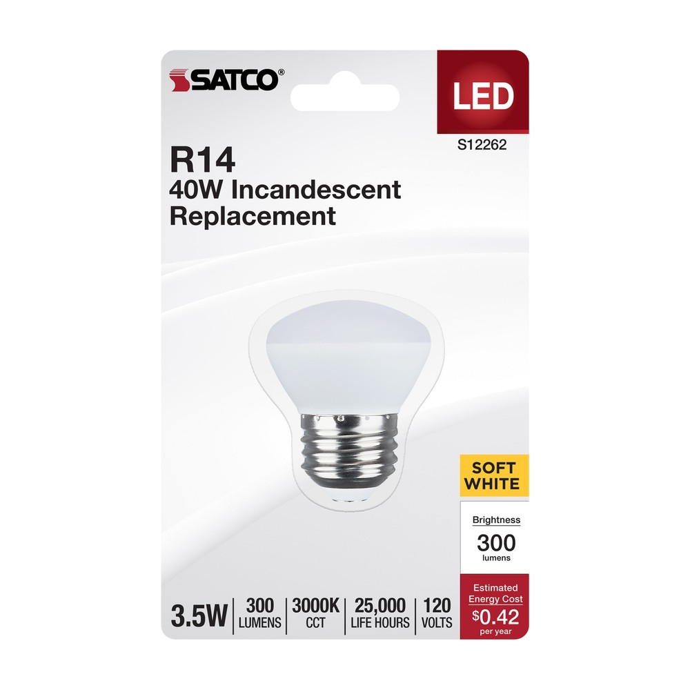 4 Pack Satco LED 120V 3.5W =40W R14 Frost Medium E26 Dimmable 3000K Soft White