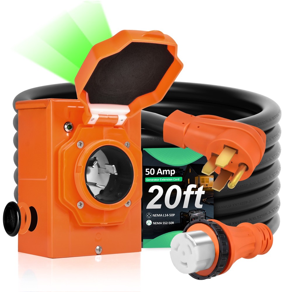 20FT 50Amp RV Power Generator Inlet Box NEMA L14-50P 125/250V Weatherproof