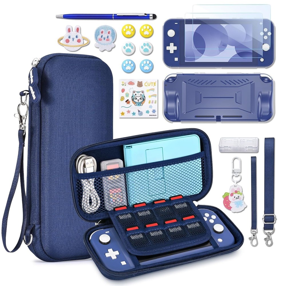 Elegant 18-in-1 Switch Lite Case Bundle: Ultimate Protection & Accessories, Blue