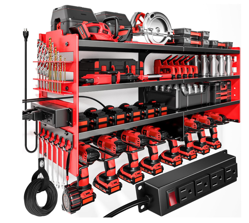 Large Power Tool Organizer Wall Mount with Charging Station,4 Layer Heavy Duty