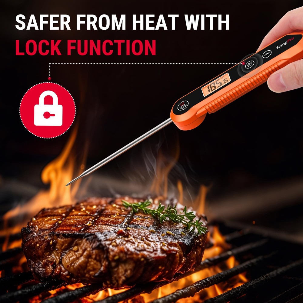 TempPro Digital Instant Read Meat Thermometer for Grilling Medium, Orange