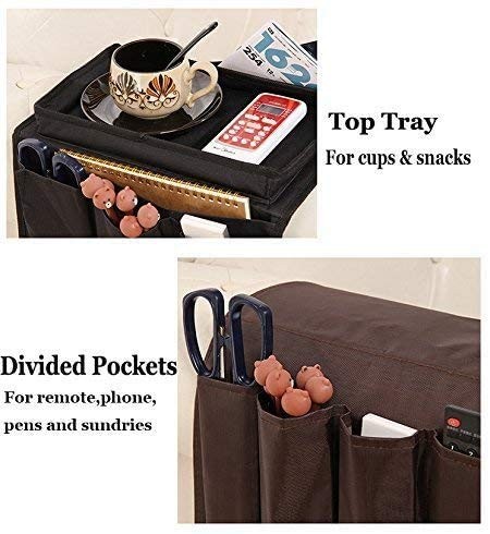 6 Pockets TV Remote Control Organizer, Home Sofa Console Folding Table Black
