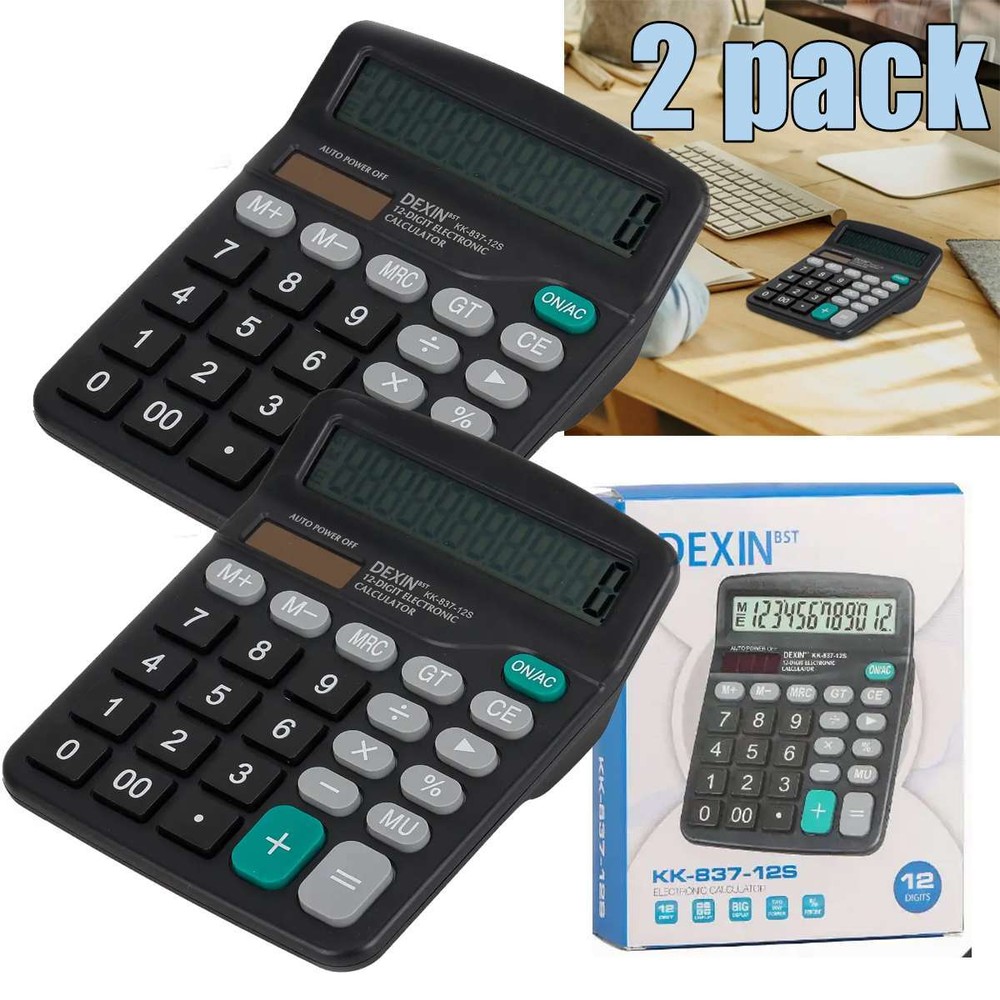 12-Digit Desktop Calculator Solar Battery Big Button Dual Power Large Display