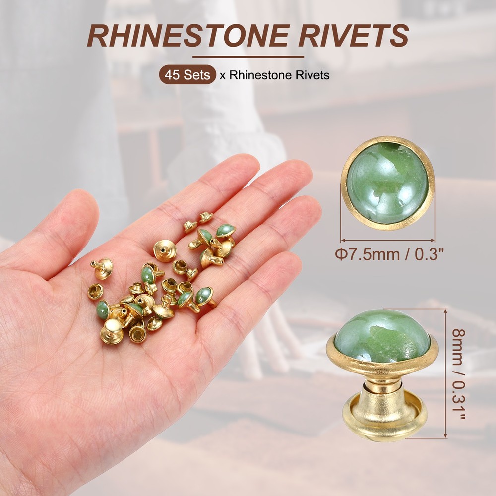 7.5mm Turquoise Studs Rivets, 45 Sets Leather Rivets, Green