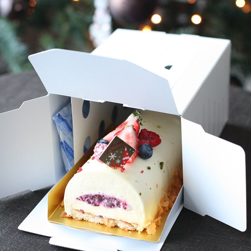 Roll Cake Box w/ Handle & Pocket, Embossed White 6-sun (10 pcs)