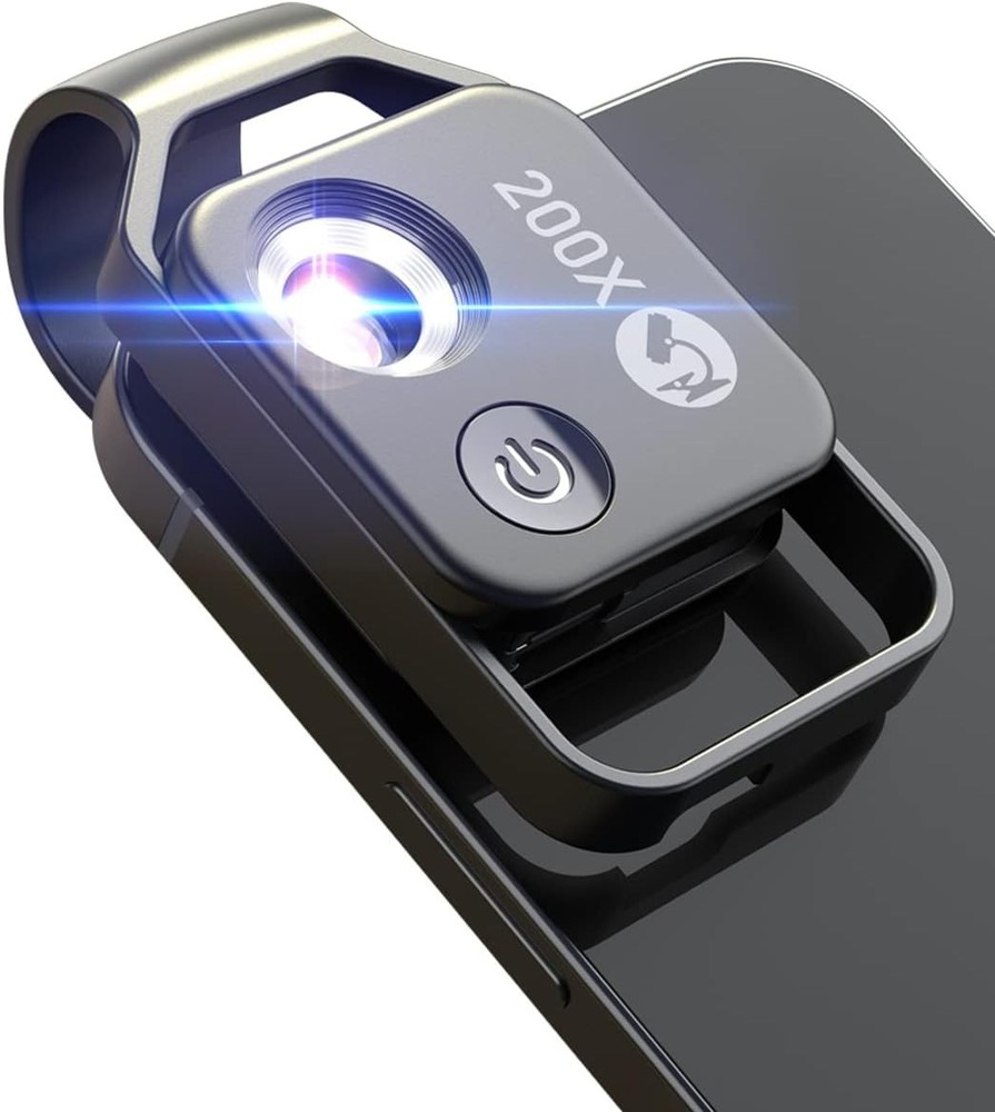 LED-Illuminated 200X Phone Microscope Camera Attachment - Gift for Curious Minds