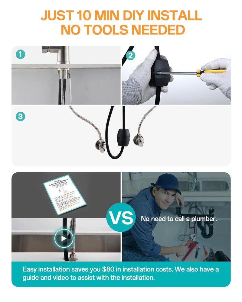 Kicimpro Kitchen Faucet with Pull Down Sprayer, Zero 800, Brushed Nickel