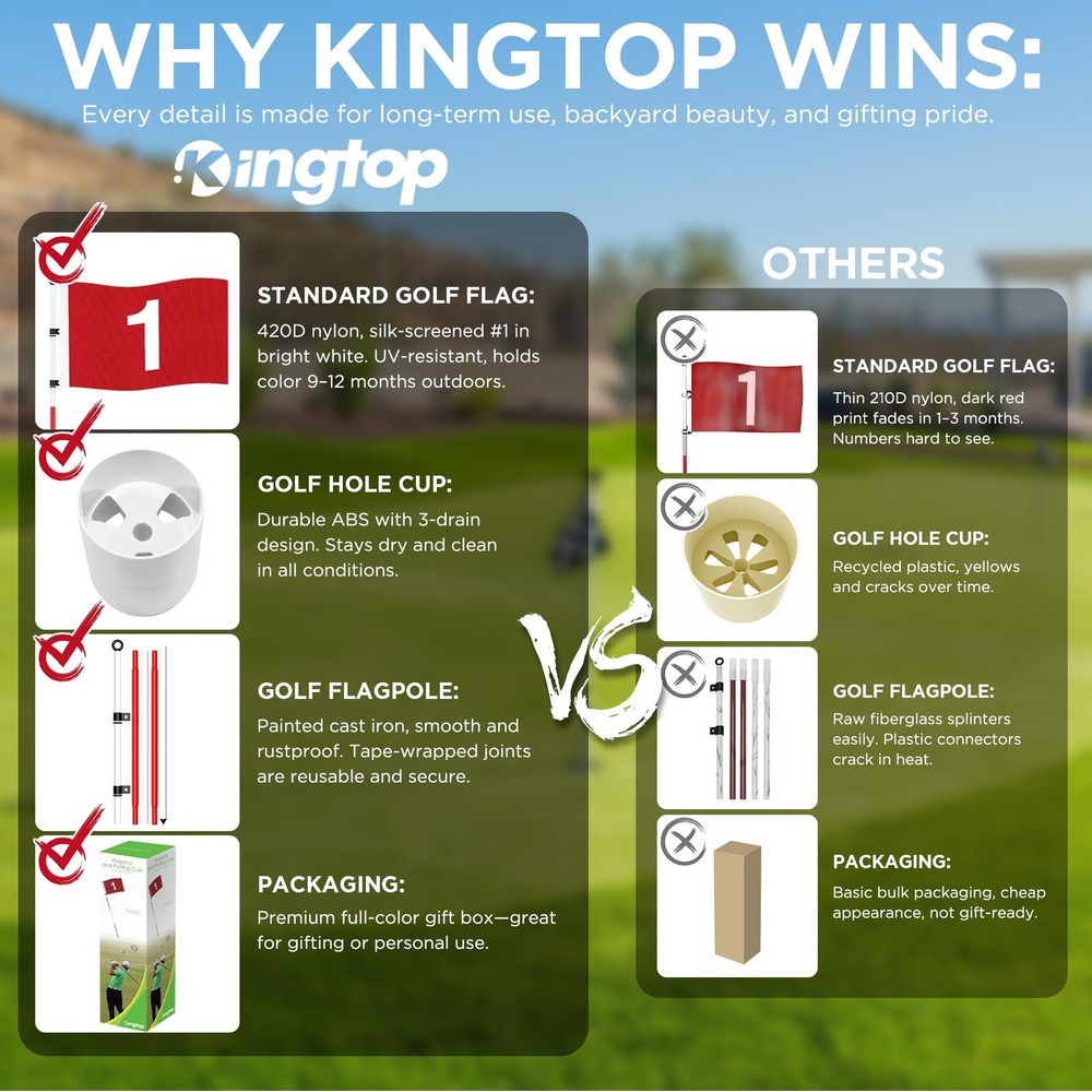 KINGTOP 6ft Golf Flagstick Basic, Portable Version1- Red Flag#1, 1-Pack