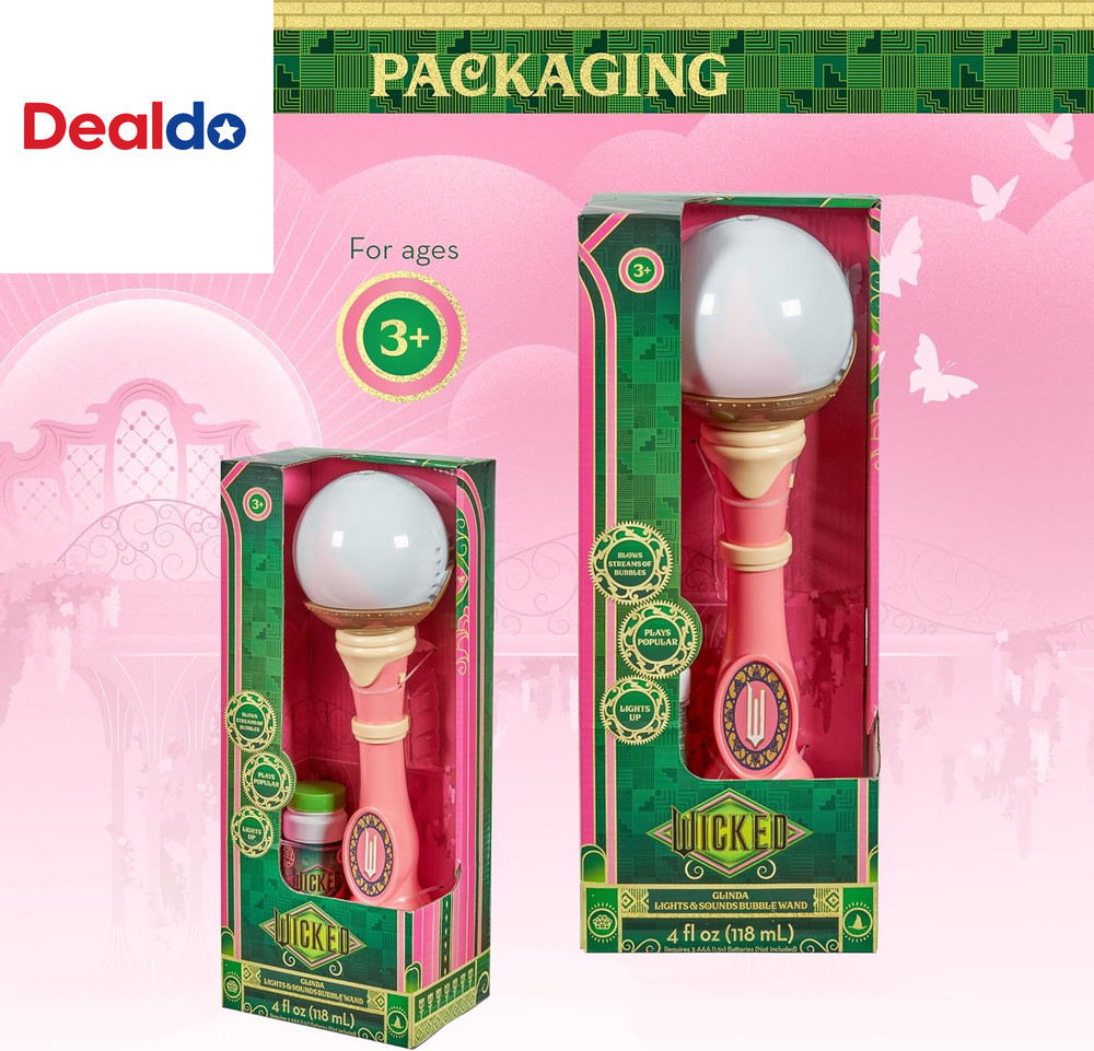 Wicked Glinda Light and Sound Musical Bubble Wand, Includes Bubble Solution