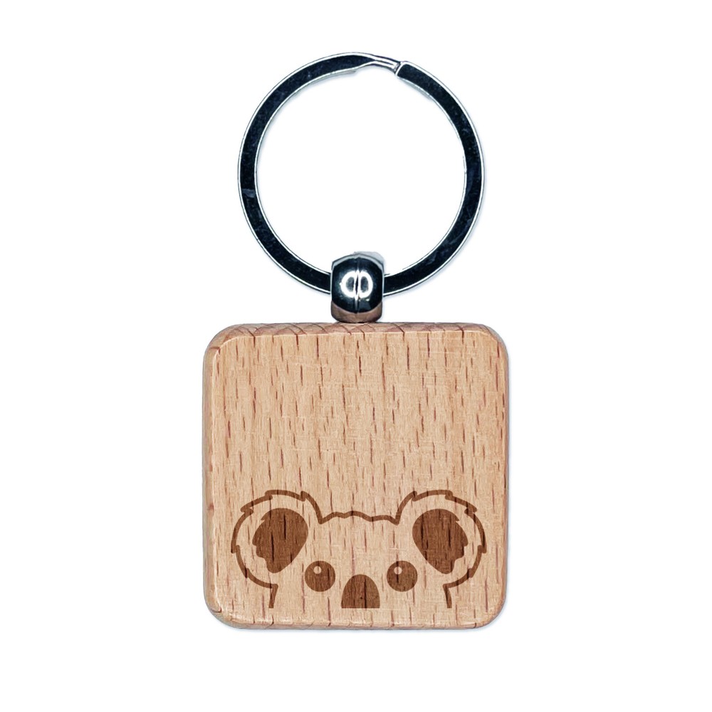 Peeking Koala Engraved Wood Square Keychain Tag Charm