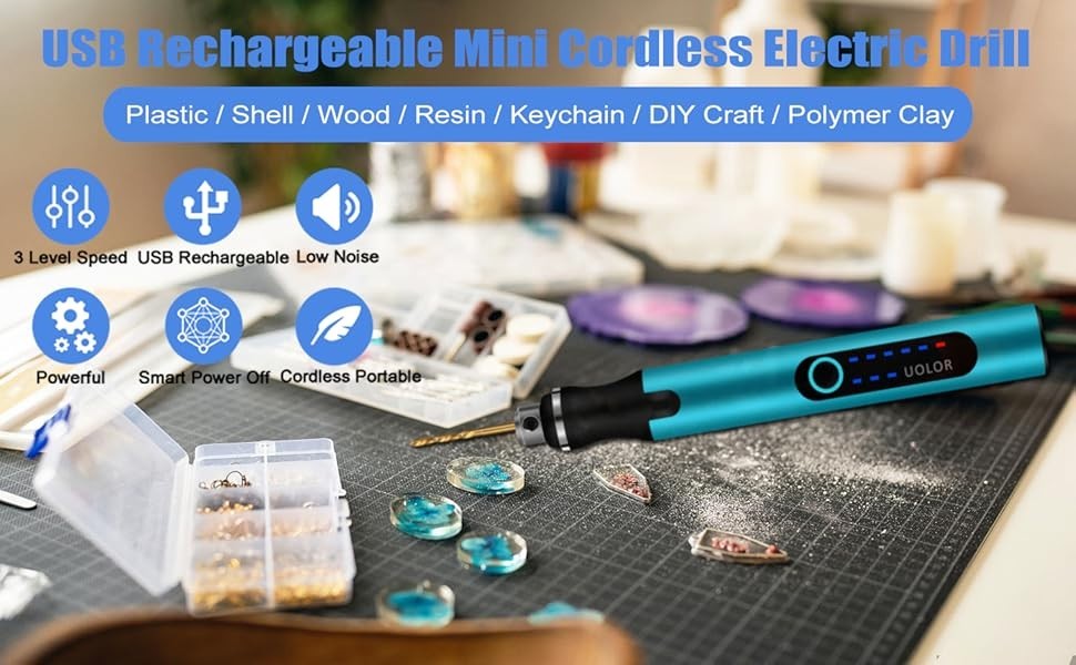Cordless Mini Drill Pen 3 Speed USB Rechargeable Micro Drill Kit 10 Bits DIY