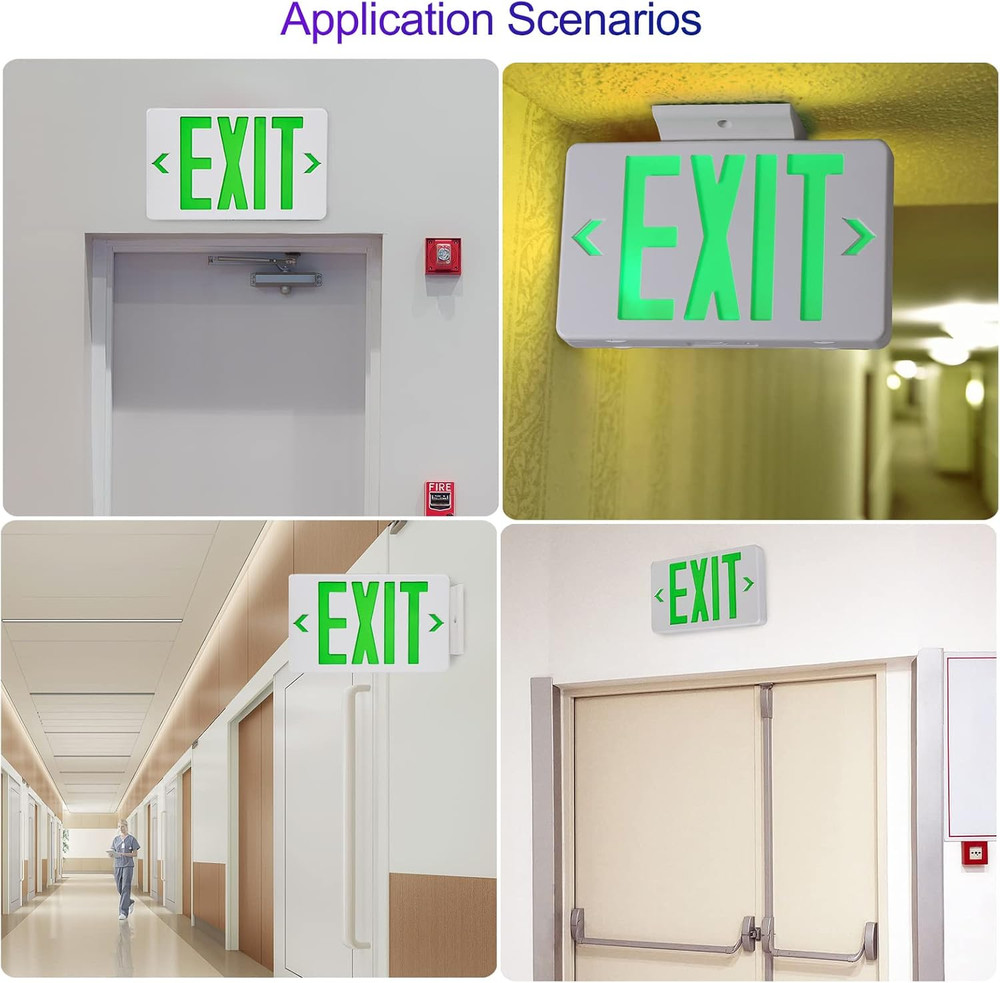 Green Exit Sign with 1.0 Meter Plug in Cord, Plug in Exit Sign with Battery Back