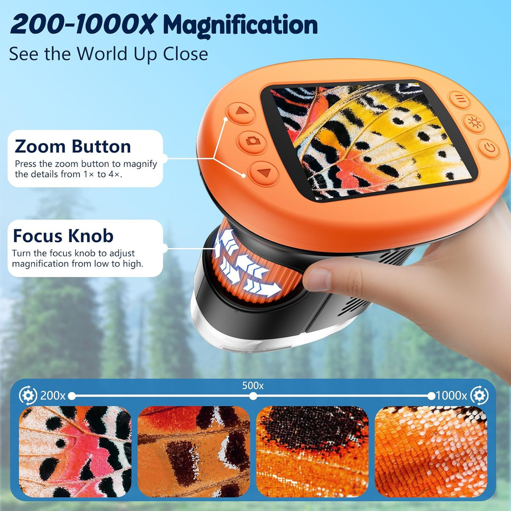 1000X Handheld Microscope for Kids, 4K 2.4" Screen Digital Kids Microscopes with