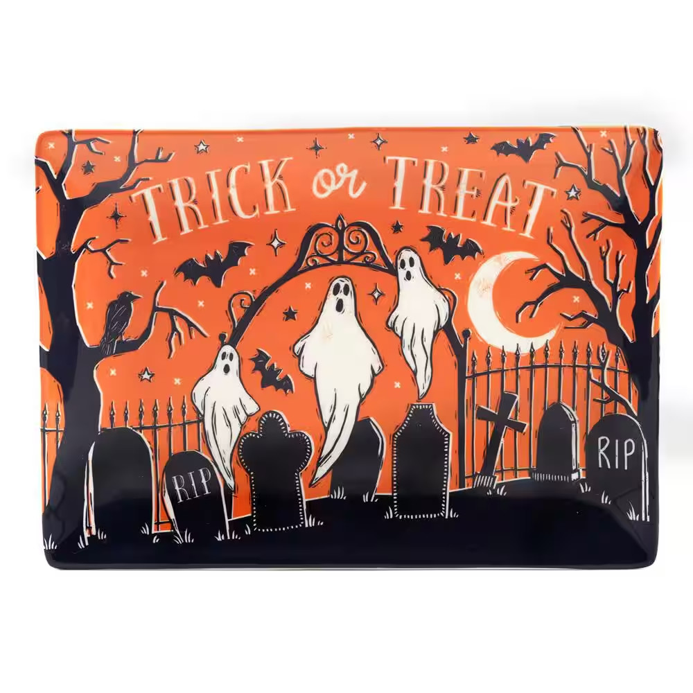 14 In. Multi-Colored Earthenware Hocus Pocus Rectangular Platter