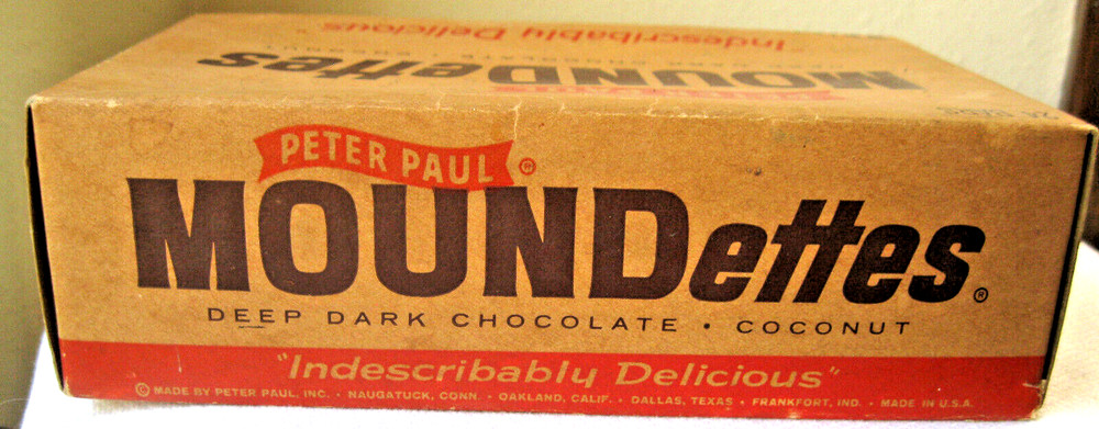 Vintage Peter Paul "MOUNDettes", Deep Dark Chocolate, Coconut. Empty Candy Box
