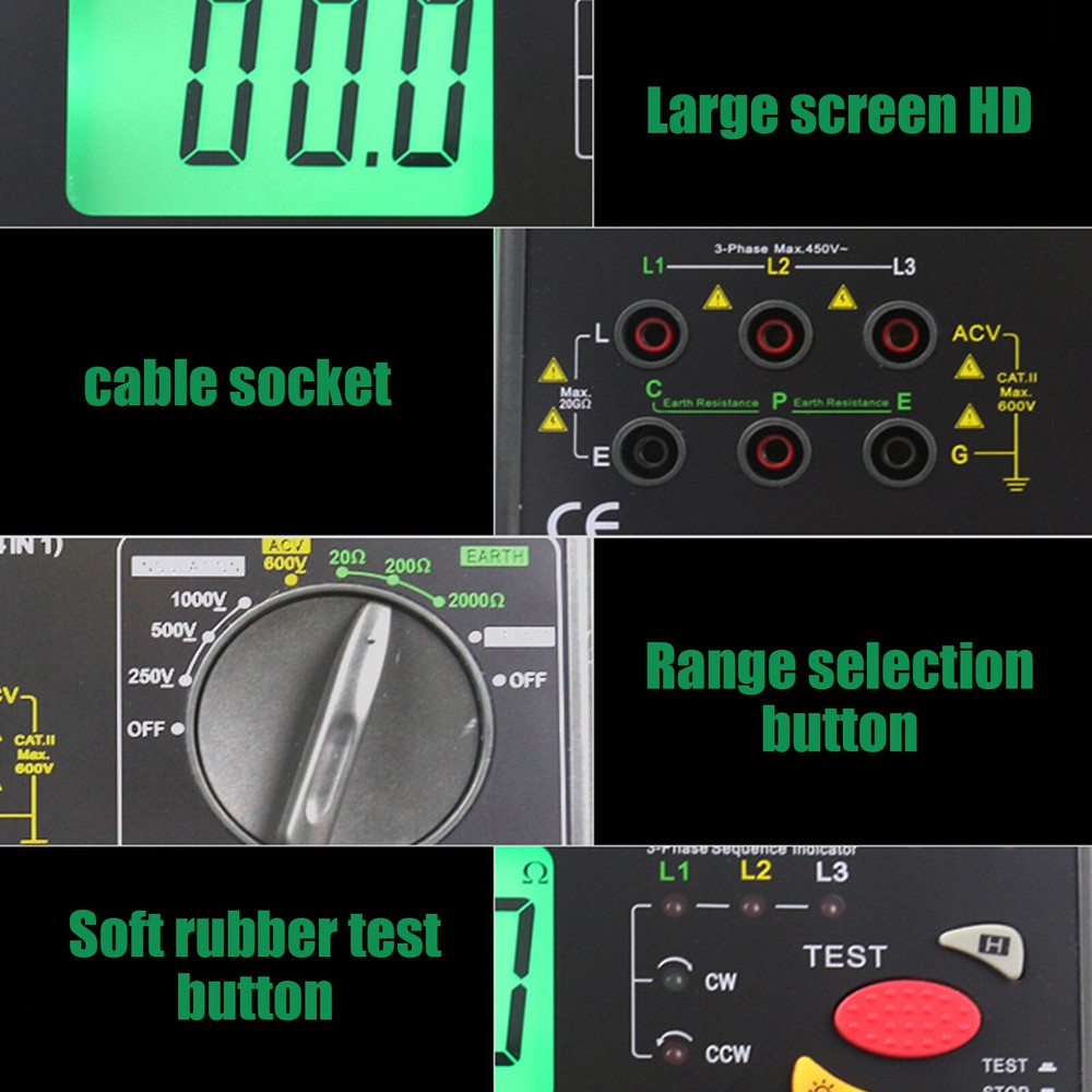 LCD multifunction tester Insulation Earth Volt Meter Test Insulation Resistance