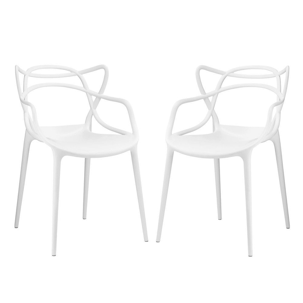 Modway Entangled Modern Molded Plastic Two Dining Armchairs in White