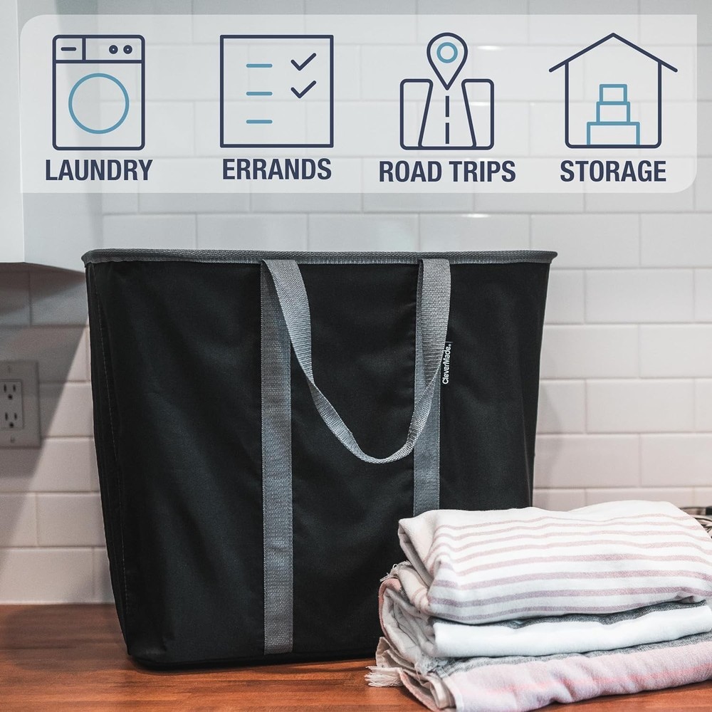 CleverMade Collapsible Laundry Caddy – Foldable 2 Pack, Black Gray