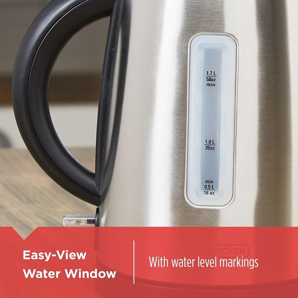 BLACK+DECKER 1.7L Cordless Tea Kettle w/ 360° Swivel Base, Silver, KE2000SD