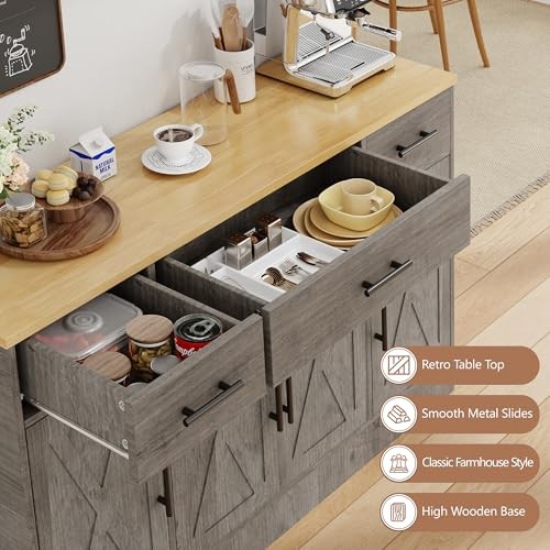 Buffet Cabinet with Storage,53.4" Large Kitchen Storage Cabinet with 3 Grey