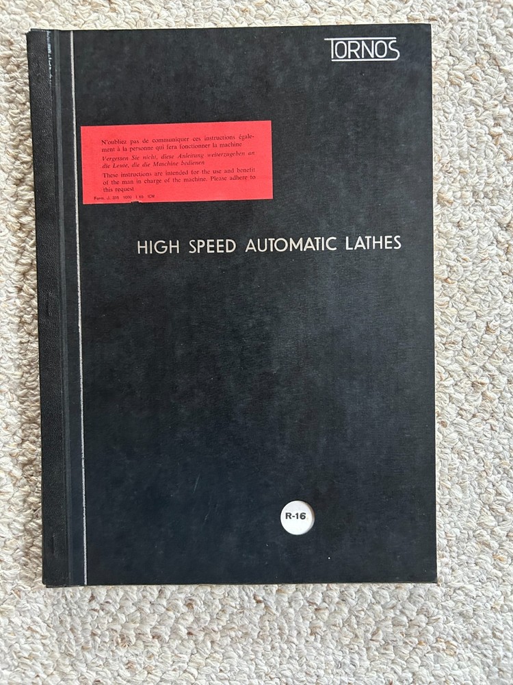 Tornos R-16 High Speed Automatic Lathe Manual