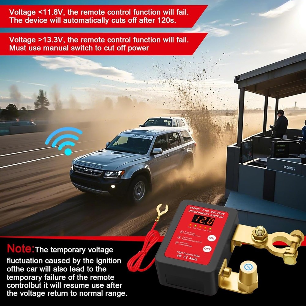 12V 240A Remote Control Battery Kill Switch for Car - Smart Battery Disconnec...