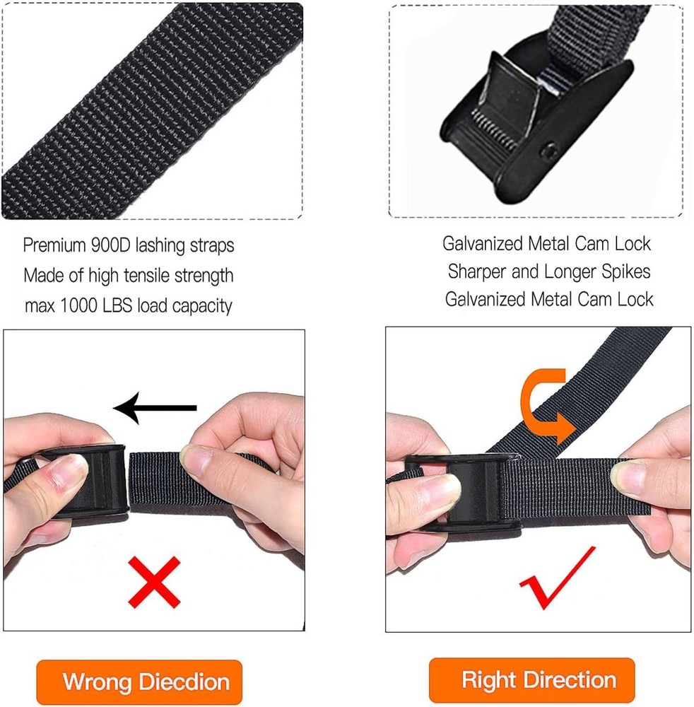 Premium Tie Down Straps Short, 4 Pack Adjustable Lashing Black 4pcs